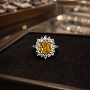 Elegant Yellow Gemstone Ring with Silver Accents